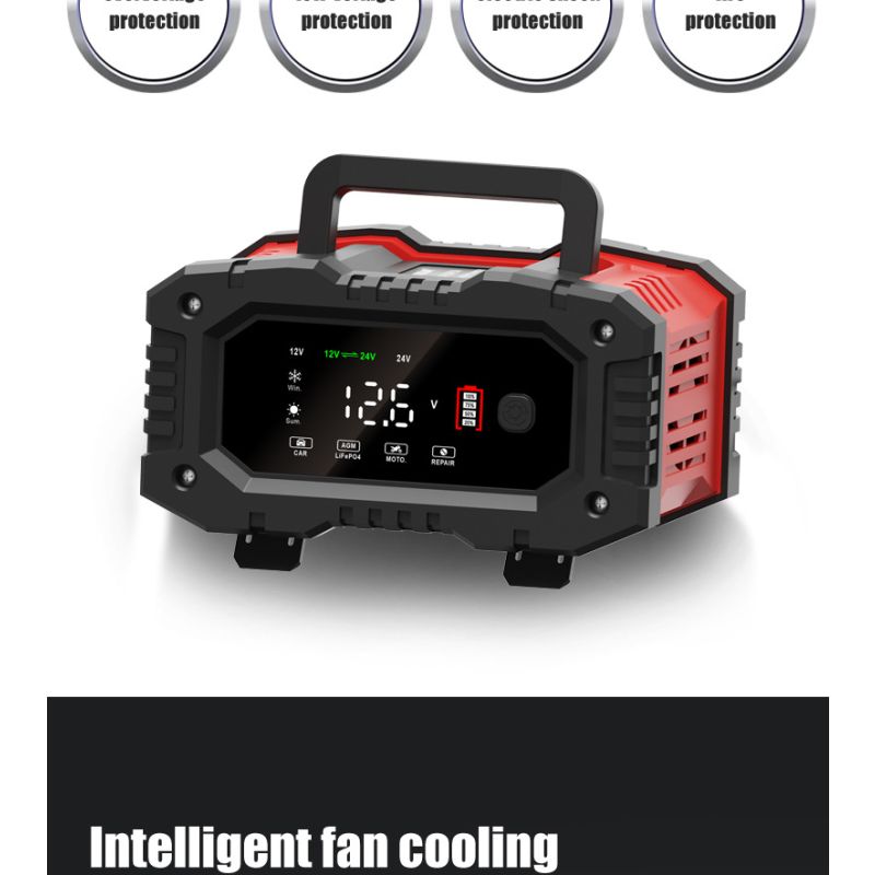 FOXSUR 20A Tragbares Autobatterieladegerät 12V-24V Motorrad LKW AGM LiFePO4 Blei-Säure-Batterien Automatische Reparaturwartung