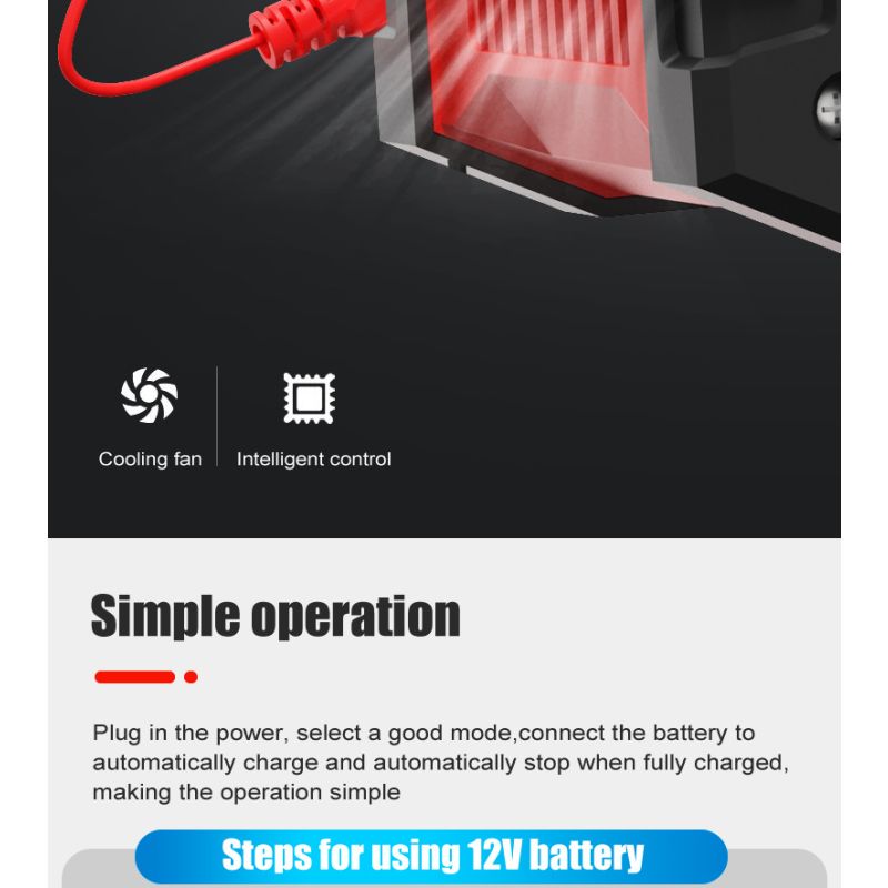 FOXSUR 20A Tragbares Autobatterieladegerät 12V-24V Motorrad LKW AGM LiFePO4 Blei-Säure-Batterien Automatische Reparaturwartung