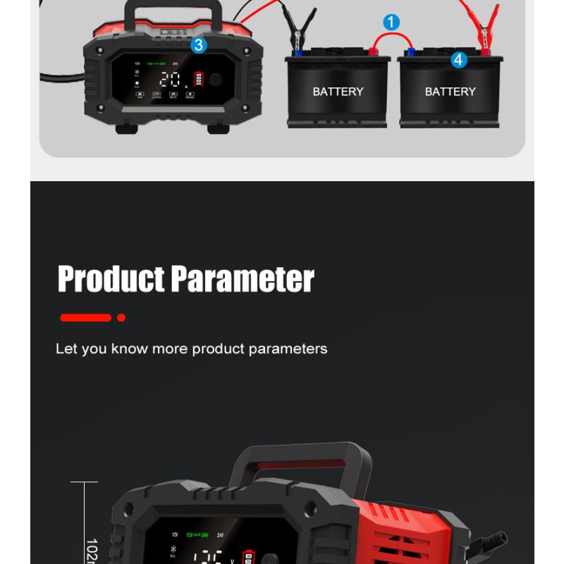 FOXSUR 20A Tragbares Autobatterieladegerät 12V-24V Motorrad LKW AGM LiFePO4 Blei-Säure-Batterien Automatische Reparaturwartung