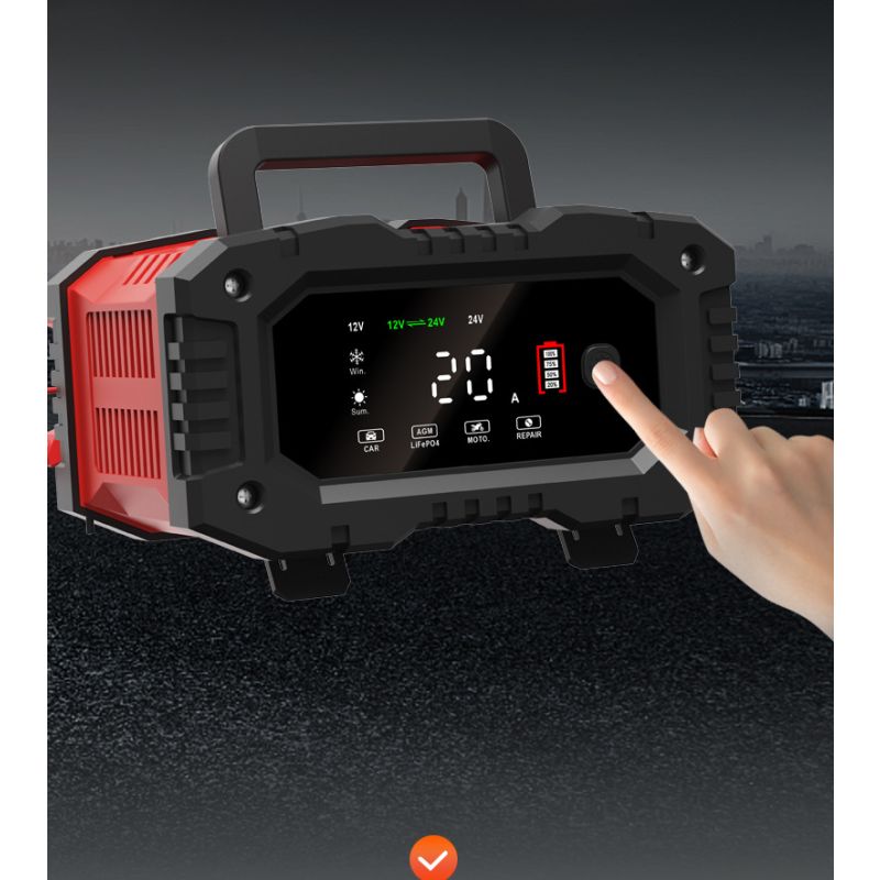 FOXSUR 20A Tragbares Autobatterieladegerät 12V-24V Motorrad LKW AGM LiFePO4 Blei-Säure-Batterien Automatische Reparaturwartung