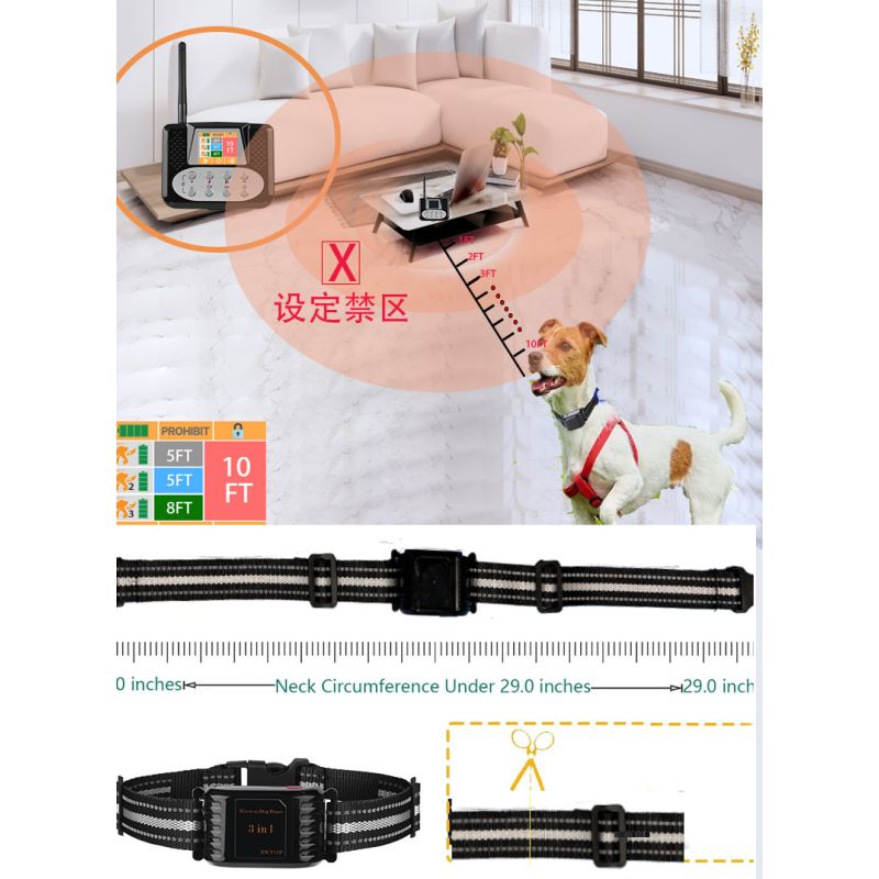 3-in-1-drahtloses elektronisches Hundezaunsystem, elektronischer Radar, präziser, entfernungsverstellbarer Zaun, verbotener Bereich, Hundetraining, Gerät zum Stoppen des Bellens