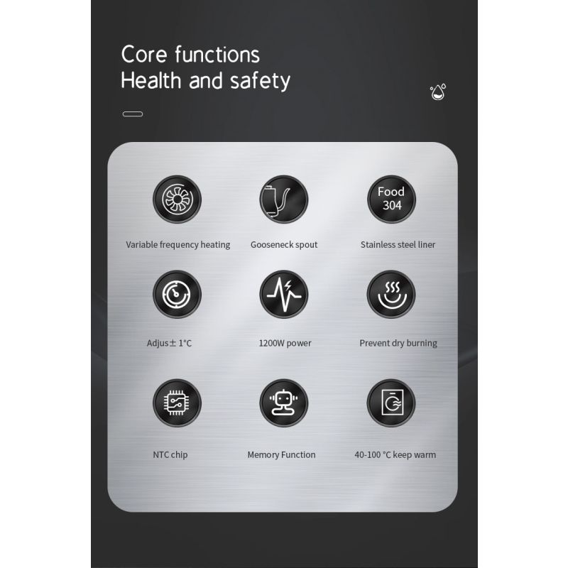 Elektrischer Schwanenhals-Wasserkocher, Echtzeit-Temperaturregelung, Warmwasserboiler