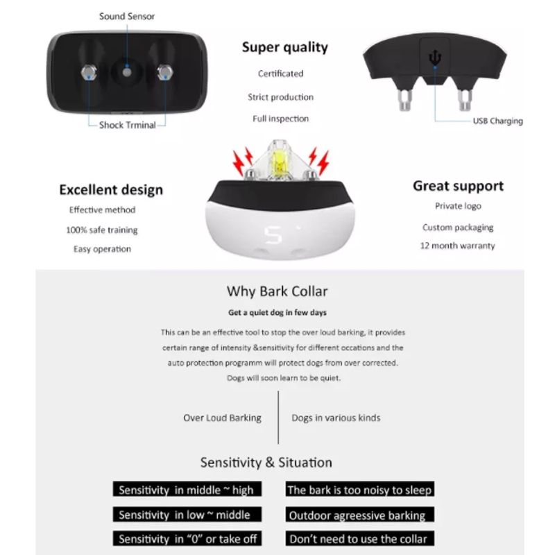 Neue touch 7 level sn hund bark schock schock training kragen wasserdicht wiederaufladbar statischer schock anti no bark kragen hund training