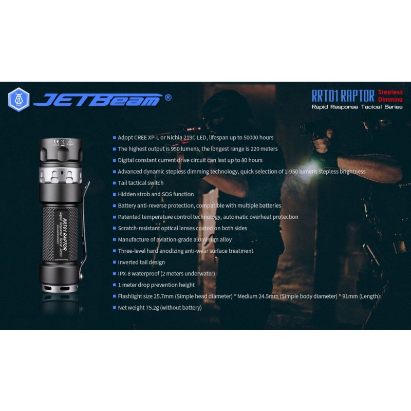 JetBeam Jet-RRT01 XP-L 950 LUMEN LED EDC Taschenlampe