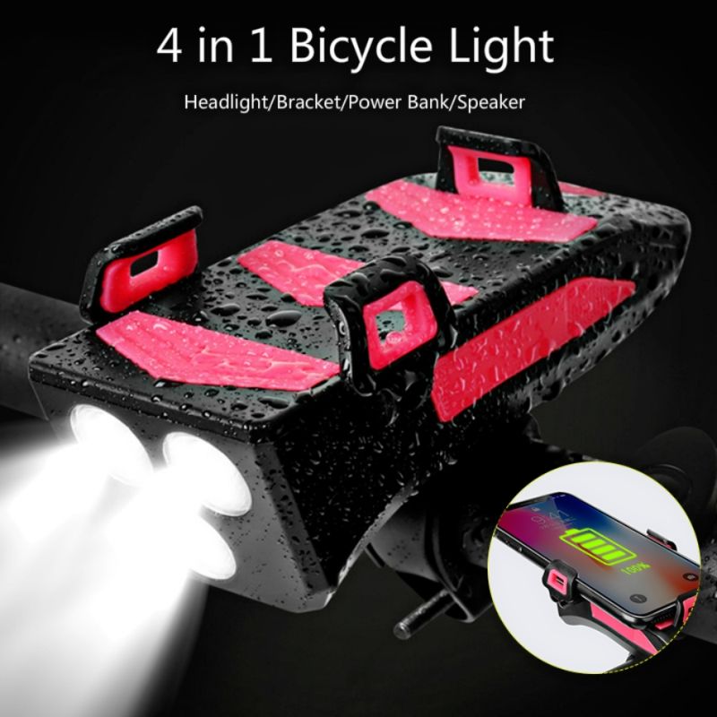 Fahrradlicht Multifunktions 4 in 1 Fahrradlicht 800 Lumen Fahrrad Taschenlampe Fahrrad Horn Telefon Halter Power Bank Fahrrad Frontlicht