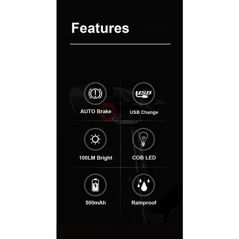 Smart Fahrradschwanz Rücklicht Auto Start Anschlag Bremse IPX6 Wasserdichte USB-Ladung Radfahren Tail Taislight Bike LED-Leuchten