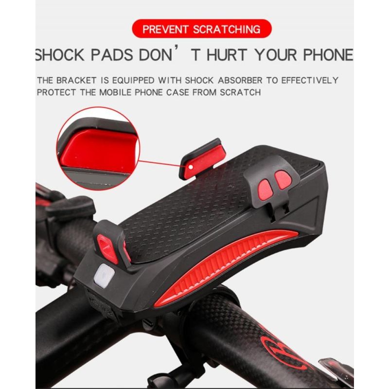 Multifunktions-4 in 1 MTB Fahrradlicht USB wiederaufladbare LED-Fahrrad-Kopf-Lampe Fahrrad Horn-Telefonhalter Powerbank-Radfahren-Frontlicht