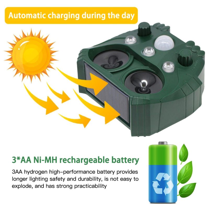 Tier Repeller Ultraschall Solar Power Vogel Hund Katze Stinktier Wild Waschbärabweisend