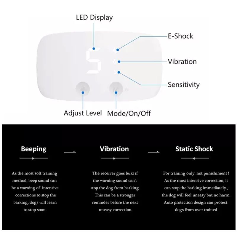Neue touch 7 level sn hund bark schock schock training kragen wasserdicht wiederaufladbar statischer schock anti no bark kragen hund training