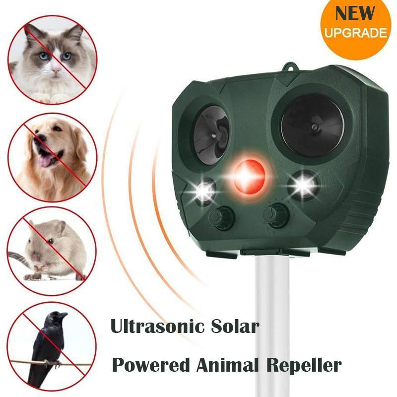 Tier Repeller Ultraschall Solar Power Vogel Hund Katze Stinktier Wild Waschbärabweisend