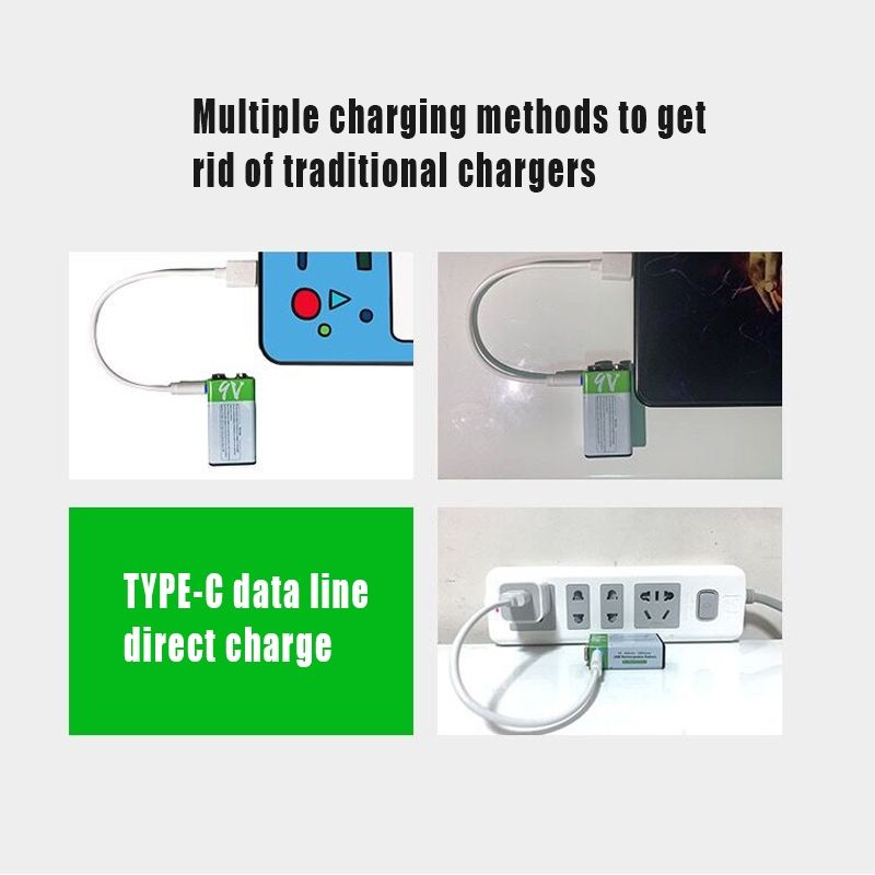 9V 6F22 650MAH USB-Li-Ion-Wiederaufladbare Batterie für Multimeter-Mikrofon-Spielzeug Fernbedienung KTV