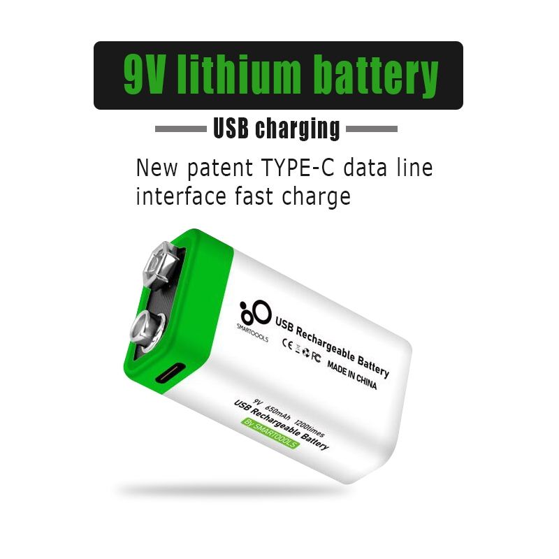 9V 6F22 650MAH USB-Li-Ion-Wiederaufladbare Batterie für Multimeter-Mikrofon-Spielzeug Fernbedienung KTV