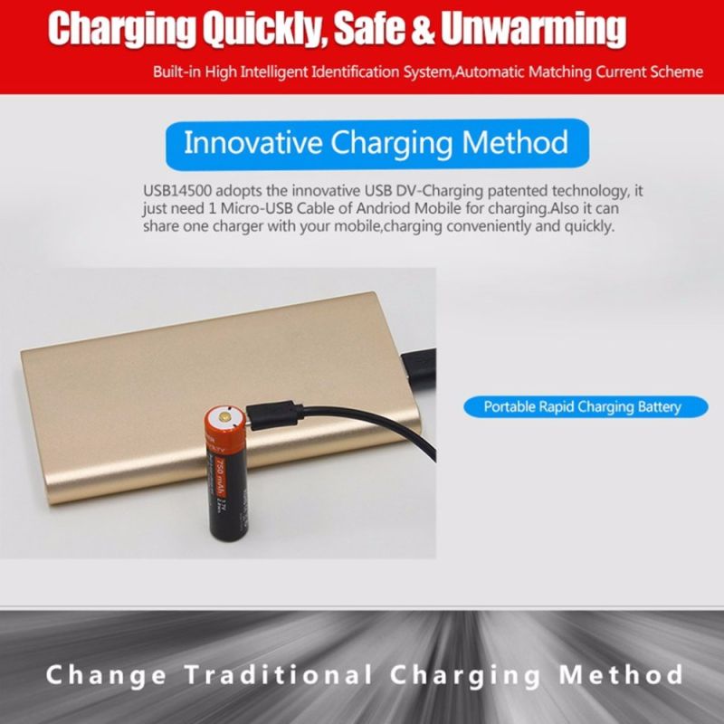 14500 750mAh 3.7V Micro USB Wiederaufladbare Li-Ion-Batterie