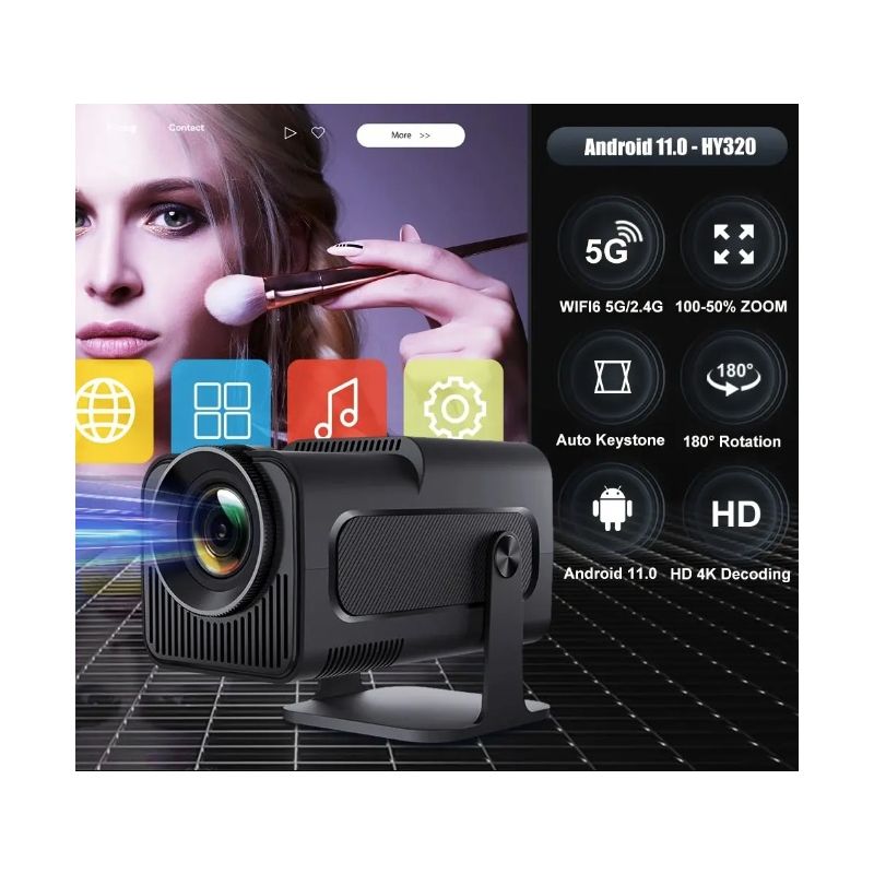 HY320 Android 11 390ANSI Projektor 4K Native 1080P Dual Wifi6 BT5.0 Kino Outdoor Tragbarer Projektor