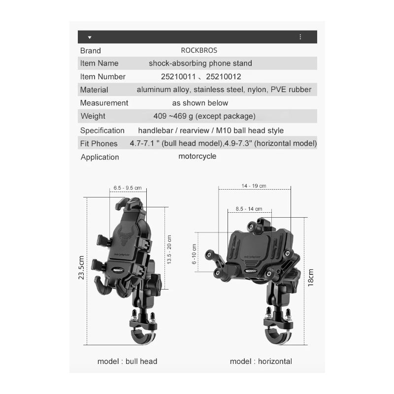 ROCKBROS Telefonhalter Drehbarer Aluminium Verstellbarer Motorrad-Telefonhalter Rutschfester Fahrrad-Telefonständer Elektrischer Motorradhalter