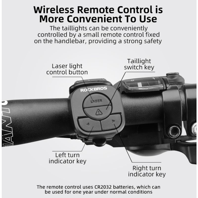 ROCKBROS LKWD-R1 Fahrradlicht Smart USB LED Drahtlose Fernbedienung Fahrradrücklicht MTB Straße Laser Blinker Fahrradlampe Rücklicht