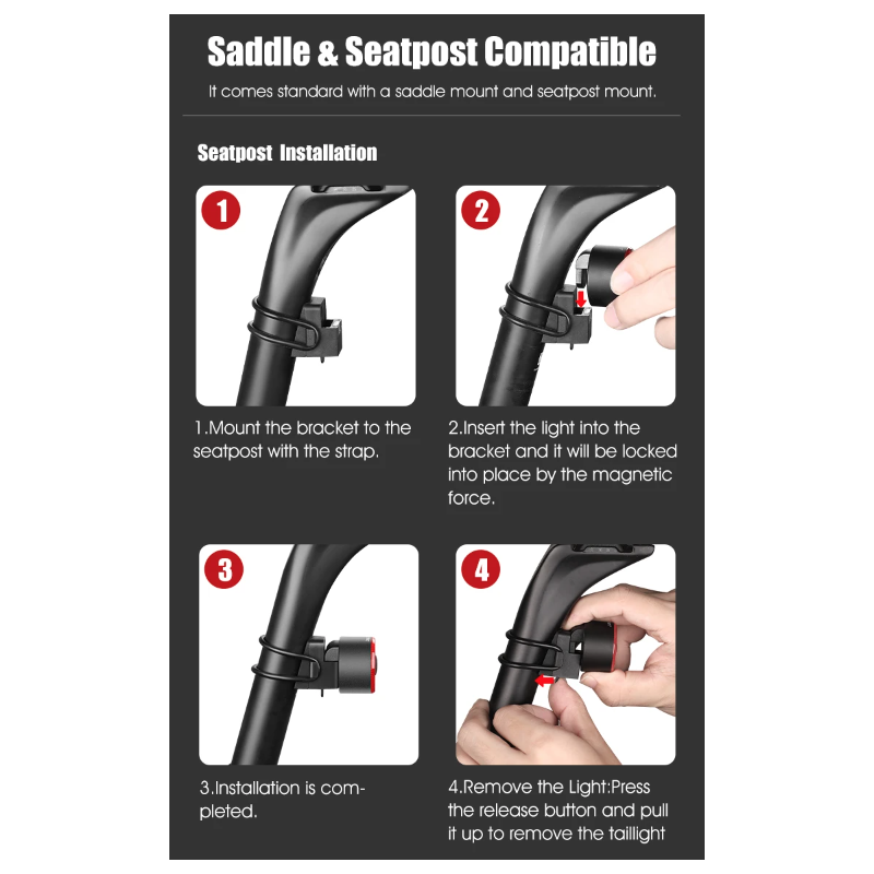 Gaciron Fahrradrücklichter, LOOP-100 Hochhelles Fahrradrücklicht mit Bremssensor, magnetisches Fahrradsattelrücklicht aus Aluminiumlegierung