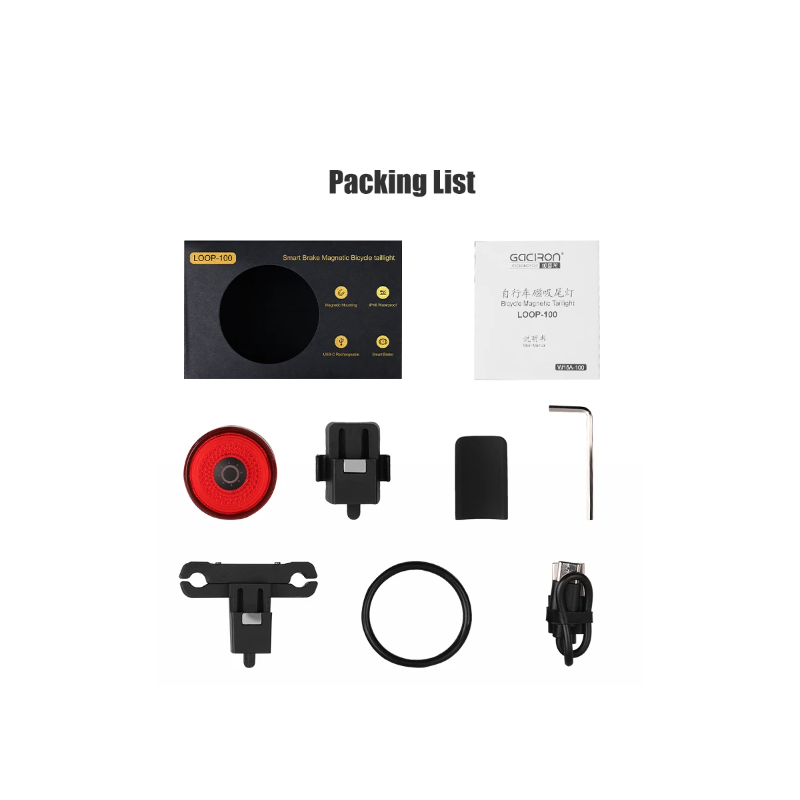 Gaciron Fahrradrücklichter, LOOP-100 Hochhelles Fahrradrücklicht mit Bremssensor, magnetisches Fahrradsattelrücklicht aus Aluminiumlegierung