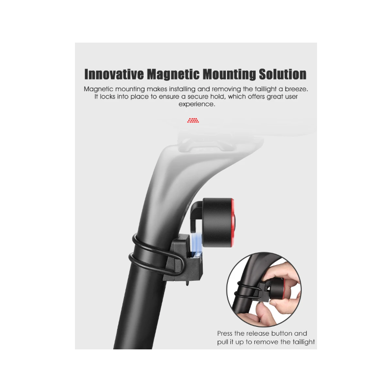 Gaciron Fahrradrücklichter, LOOP-100 Hochhelles Fahrradrücklicht mit Bremssensor, magnetisches Fahrradsattelrücklicht aus Aluminiumlegierung