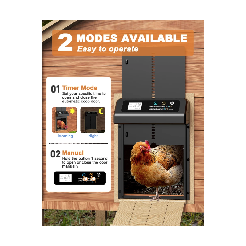 Automatischer Hühnerstall-Türöffner: Elektrische Hühnertür mit Timer für Hühnerställe, Hühnerstall-Zubehör aus Aluminium