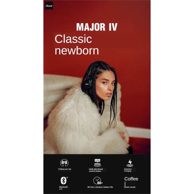 Major III Kabellose Bluetooth-Kopfhörer, tiefer Bass, faltbar, Sport, Gaming, Musik, kabelloses Headset mit Mikrofon