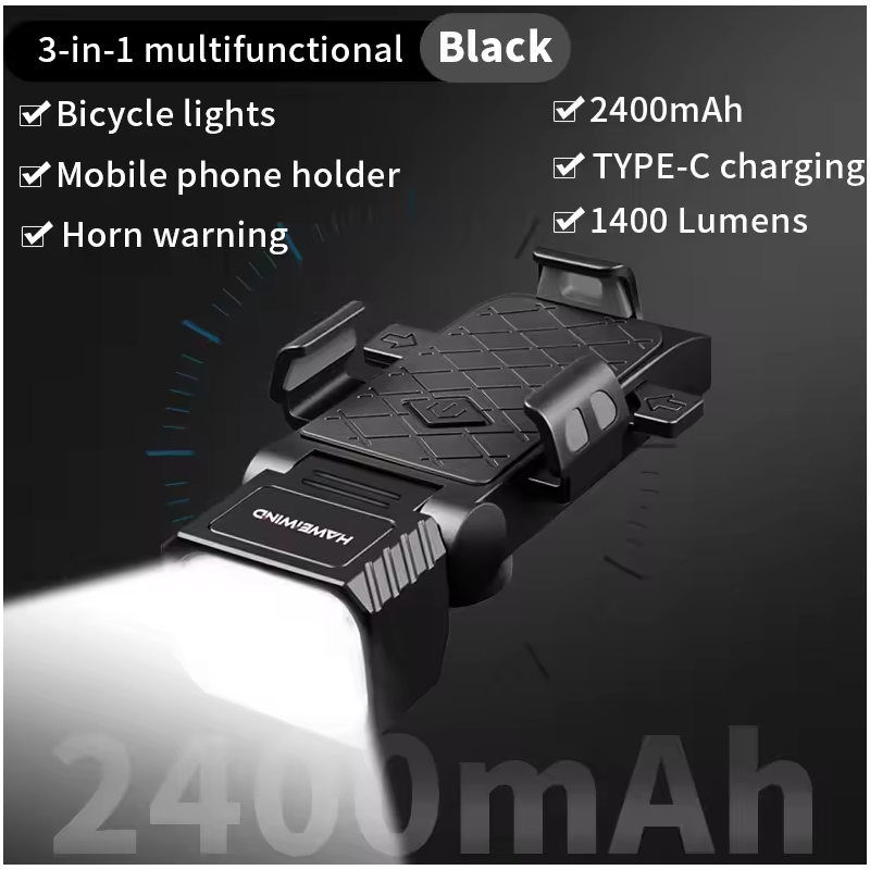 Bicycle Front Light with Horn & Phone Holder Cycling Bicycle Headlight Multifunctional Phone Holder Lamp Cycling Accessories