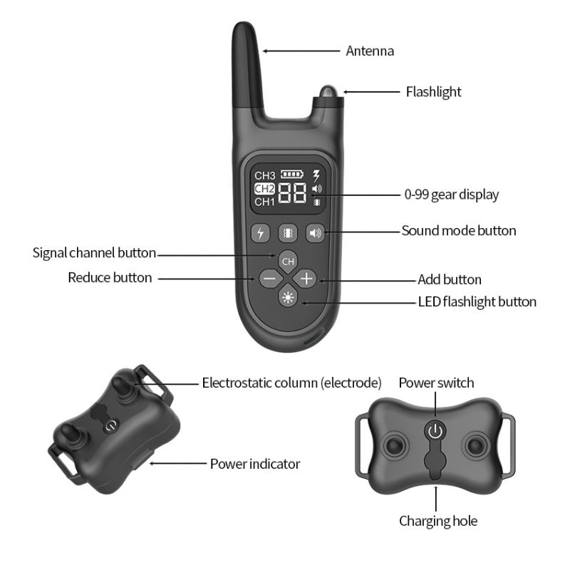 2021 Neue 800m Electric Hunde-Trainingskragen PET-Fernbedienung wasserdicht wiederaufladbar mit LCD-Anzeige für alle Größen-Schock-Schwingungsklang