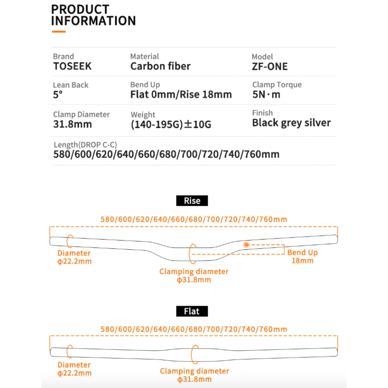 TOSEEK ZF-ONE Mtb Carbon Lenker Fahrrad Lenker 31.8*580-720/740/760mm Matt Schwarz Lenker für Mountainbike Zubehör