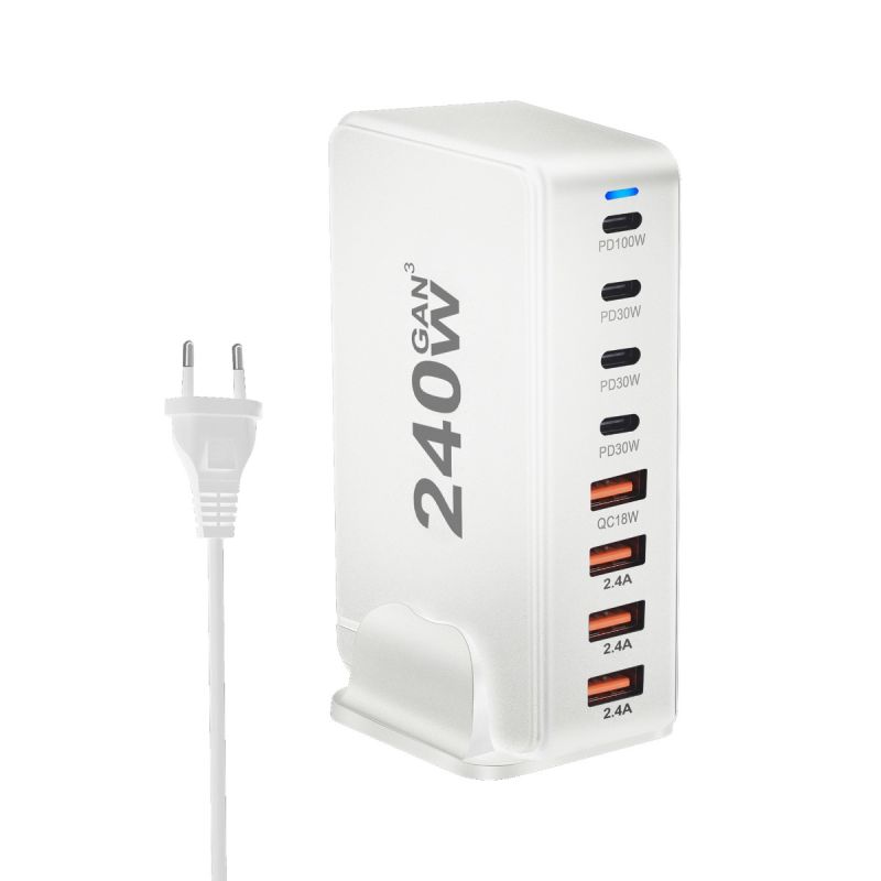 240-W-Desktop-GaN-Ladegerät 8-Port-USB-Typ-C-PD-Ladegerät Schnellladung 3.0 USB-Typ-C-Schnellladegerät Mobiles USB-Ladegerät