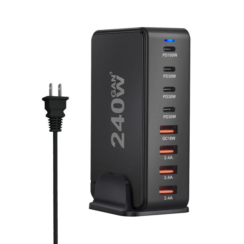 240-W-Desktop-GaN-Ladegerät 8-Port-USB-Typ-C-PD-Ladegerät Schnellladung 3.0 USB-Typ-C-Schnellladegerät Mobiles USB-Ladegerät
