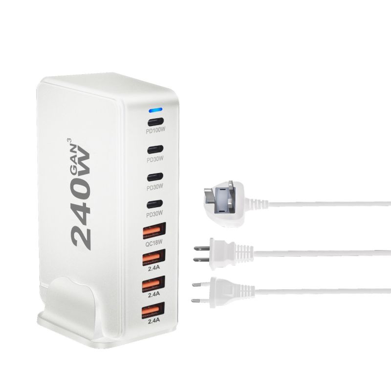 240-W-Desktop-GaN-Ladegerät 8-Port-USB-Typ-C-PD-Ladegerät Schnellladung 3.0 USB-Typ-C-Schnellladegerät Mobiles USB-Ladegerät