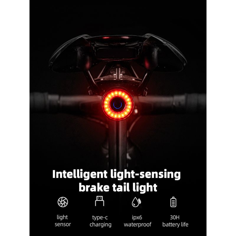 ROCKBROS Q3 Fahrrad Rücklicht MTB Rennrad Nacht Radfahren Rücklicht Smart Bremssensor Warnlicht Wasserdichtes Fahrradzubehör