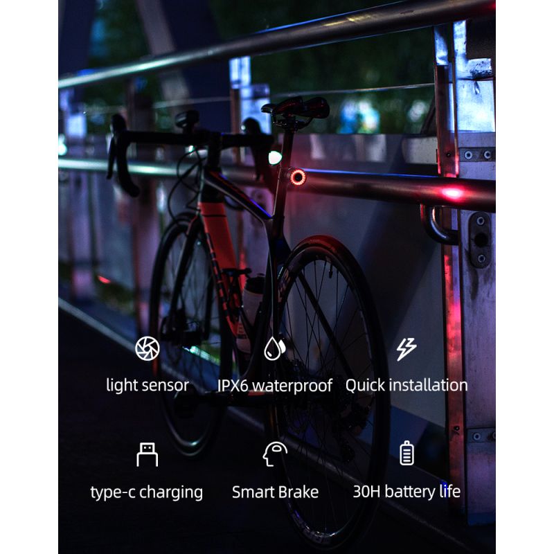 ROCKBROS Q3 Fahrrad Rücklicht MTB Rennrad Nacht Radfahren Rücklicht Smart Bremssensor Warnlicht Wasserdichtes Fahrradzubehör