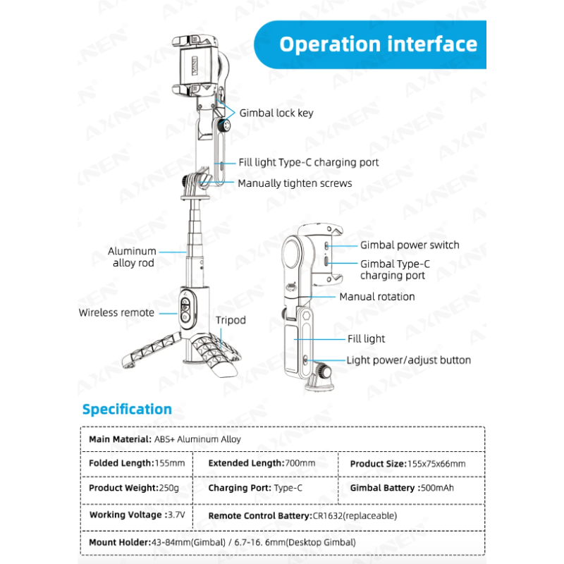 Q18 Selfie Stick 360 Rotation Nach Aufnahmemodus Gimbal Stabilisator