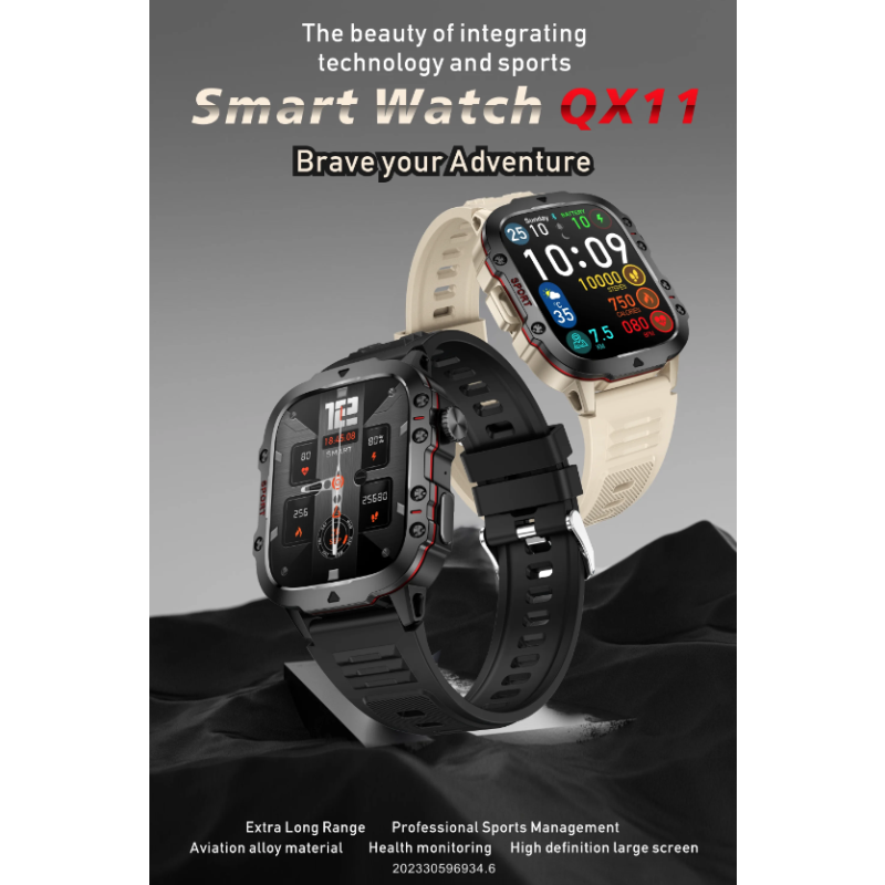 QX11 Smart Watch Herren IP68 5ATM Outdoor-Sport Fitness Tracker Gesundheitsmonitor 1,96" BT Call Smartwatch
