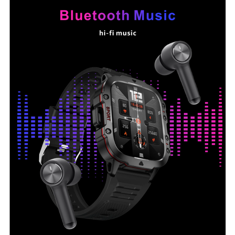 QX11 Smart Watch Herren IP68 5ATM Outdoor-Sport Fitness Tracker Gesundheitsmonitor 1,96" BT Call Smartwatch