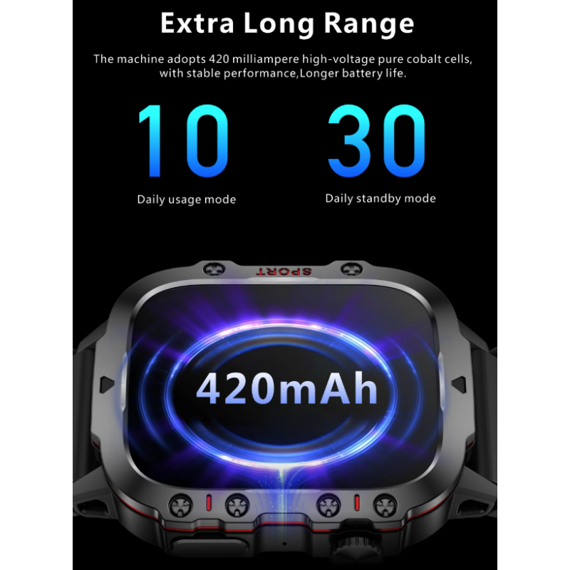 QX11 Smart Watch Herren IP68 5ATM Outdoor-Sport Fitness Tracker Gesundheitsmonitor 1,96" BT Call Smartwatch