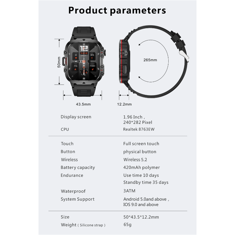 QX11 Smart Watch Herren IP68 5ATM Outdoor-Sport Fitness Tracker Gesundheitsmonitor 1,96" BT Call Smartwatch
