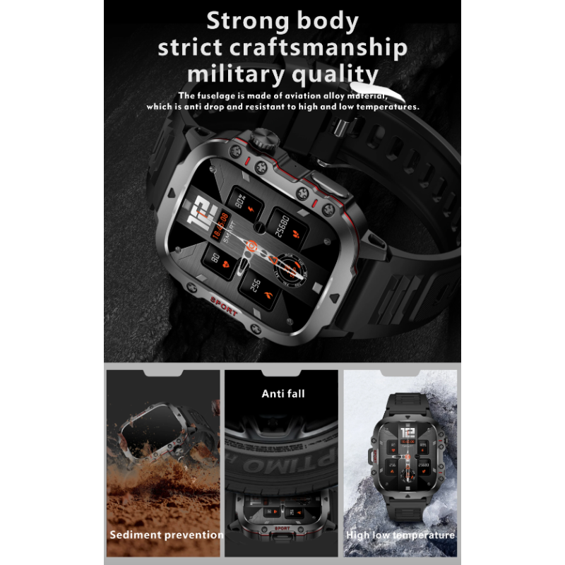 QX11 Smart Watch Herren IP68 5ATM Outdoor-Sport Fitness Tracker Gesundheitsmonitor 1,96" BT Call Smartwatch