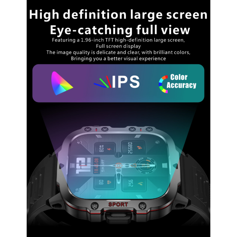 QX11 Smart Watch Herren IP68 5ATM Outdoor-Sport Fitness Tracker Gesundheitsmonitor 1,96" BT Call Smartwatch