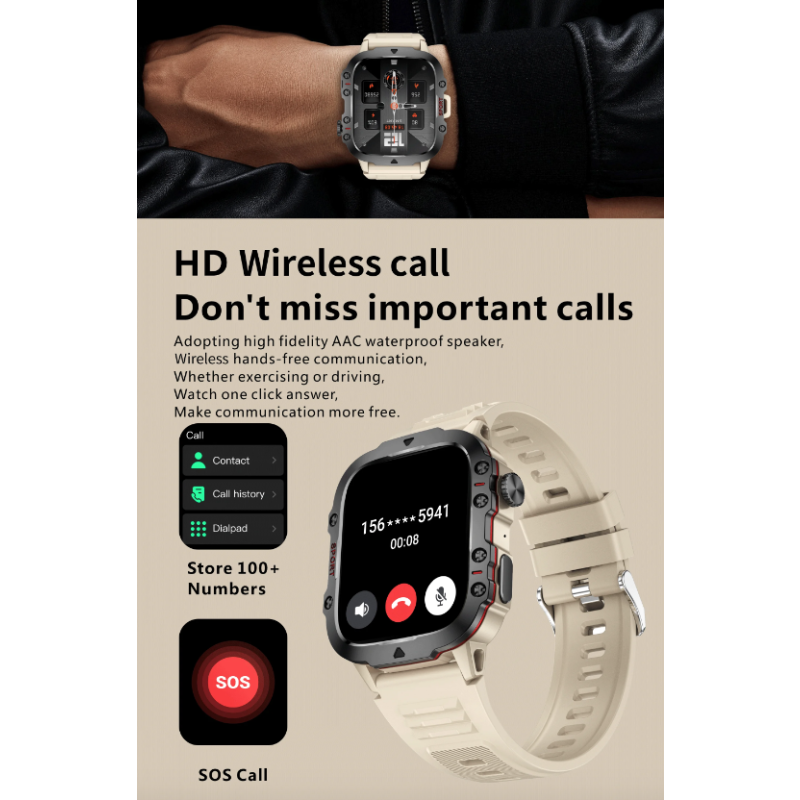 QX11 Smart Watch Herren IP68 5ATM Outdoor-Sport Fitness Tracker Gesundheitsmonitor 1,96" BT Call Smartwatch