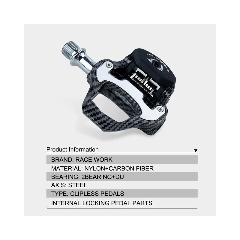 RACEWORK Rennradpedale Carbonfasermuster Ultraleichte Lagerpedale für SPD Keo Selbstsichernde professionelle Fahrradpedale