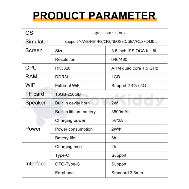 POWKIDDY Neue RGB20S-Handheld-Spielkonsole Retro-Open-Source-System RK3326 3,5-Zoll-4:3-IPS-Bildschirm Kindergeschenke