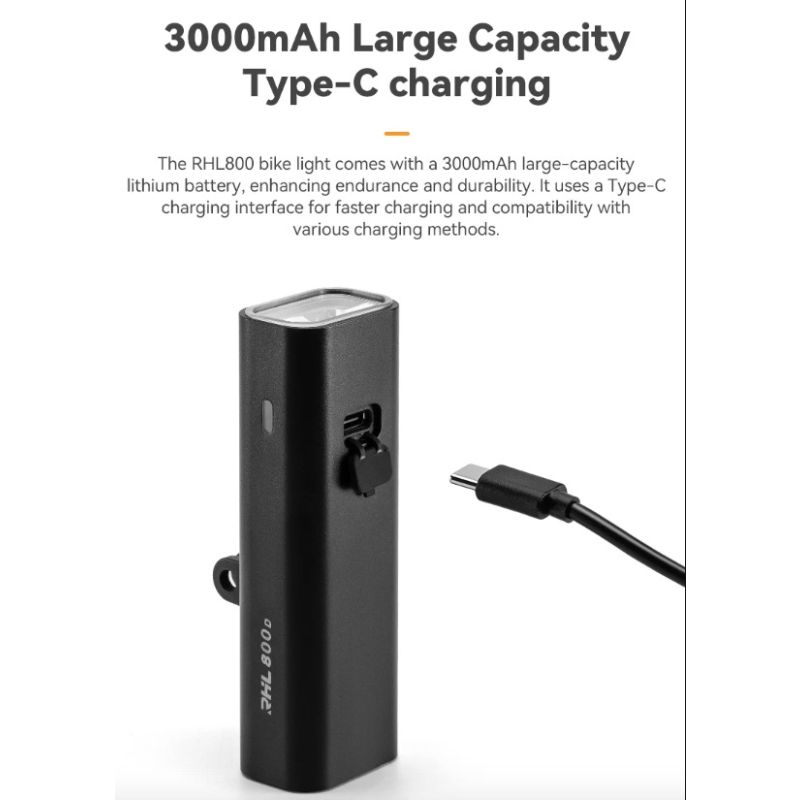 ROCKBROS RHL-1000LUMEN Fahrrad-Frontlicht, regendicht, wiederaufladbar, Typ C, Fahrradlicht, Fahrradscheinwerfer, LED-MTB-Fahrradlampe