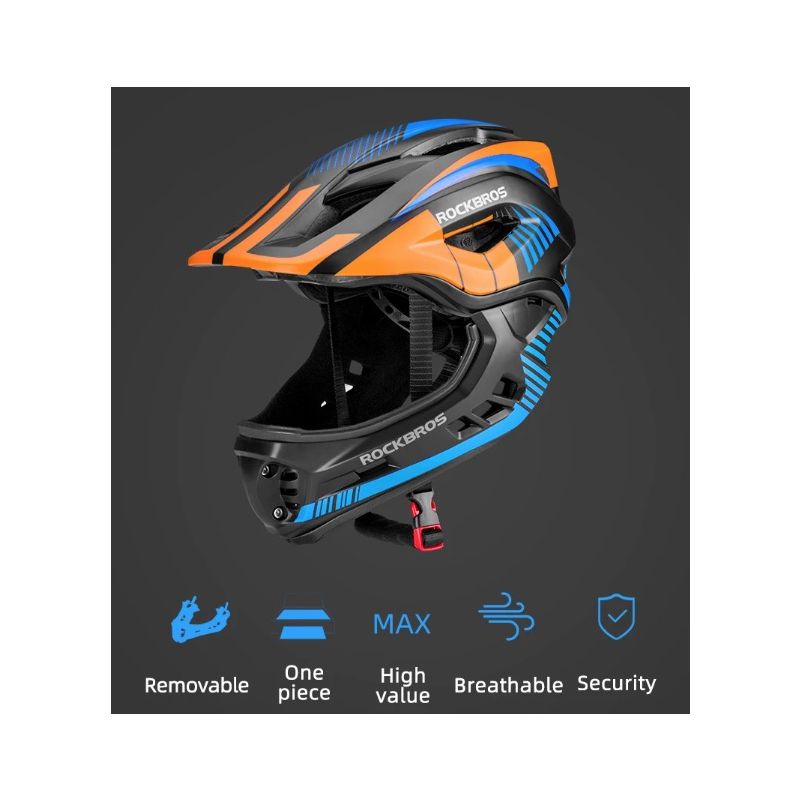 ROCKBROS Kinder Fahrradhelm Abnehmbarer Integralhelm für Kinder und Teenager, Sicherheits-Sporthelm, MTB, Fahrrad, Roller, Motor, Crosshelm