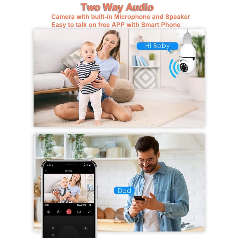 5G Wifi E27 Birnen-Überwachungskamera-Nachtsicht-Vollfarb-Automatik-Human-Tracking-4X-Digitalzoom-Videoüberwachungskamera
