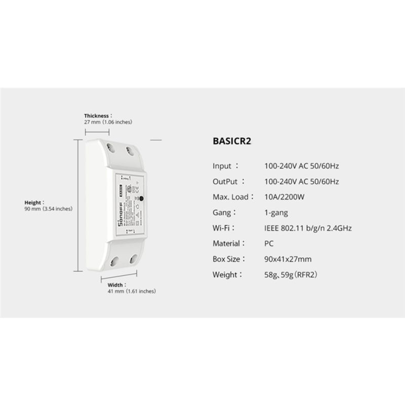 SONOFF Basic R2 WLAN-Schaltermodul Universal-WLAN-Unterbrecher-Timer DIY-WLAN-Smart-Lichtschalter für Smart Home-Arbeit mit Alexa