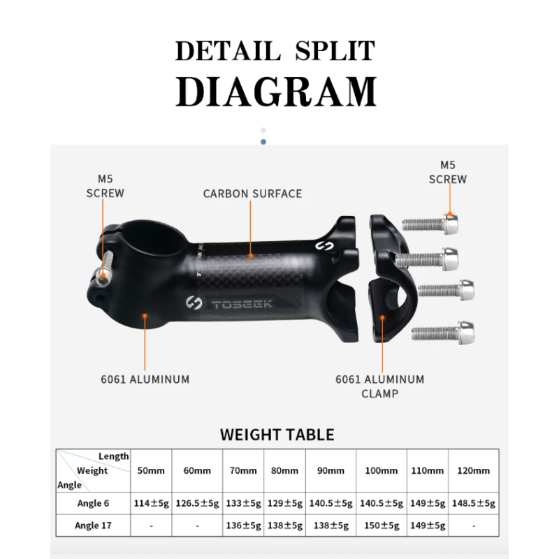 TOSEEK Fahrrad Lenker Vorbau 28,6-31,8mm Aluminium  Carbon Vorbau Angle6 17 Mtb Lenker Vorbau MTB Vorbau Ersatzteile für Fahrrad