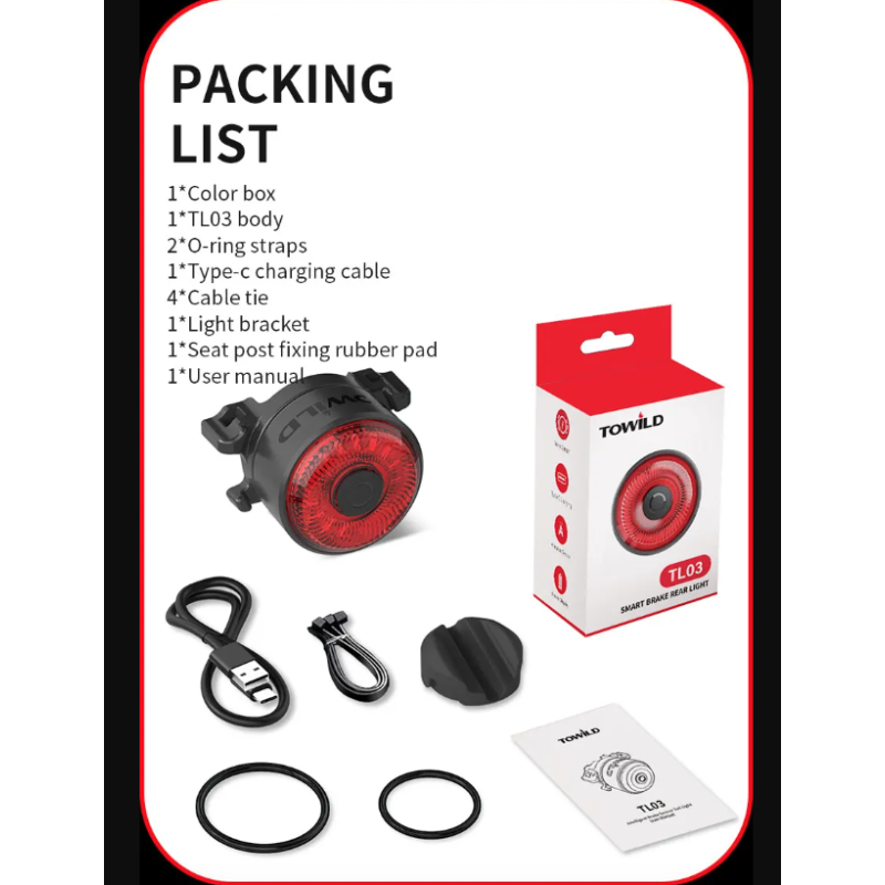 TOWILD TL03 Fahrrad Smart Auto Brake Sensing Light LED Fahrradrücklicht Fahrradrücklicht Warnfahrradrücklicht