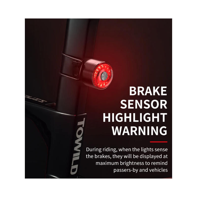 TOWILD TL05 Rücklicht Fahrrad Smart Auto Brake Sensing Light IPX6 Wasserdichtes USB-Lade-LED-Fahrradlicht Warnrücklicht